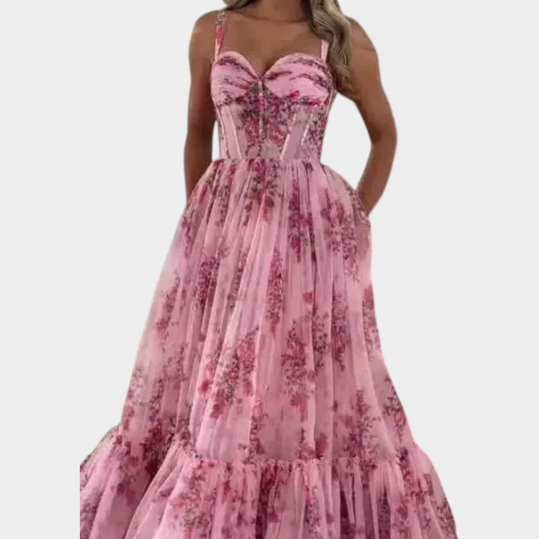 Romantic Floral Corset Midi Dress