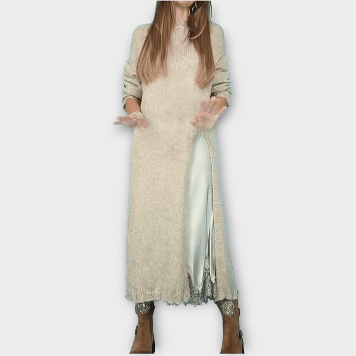 Elegant Knit Maxi Dress with Side Slit