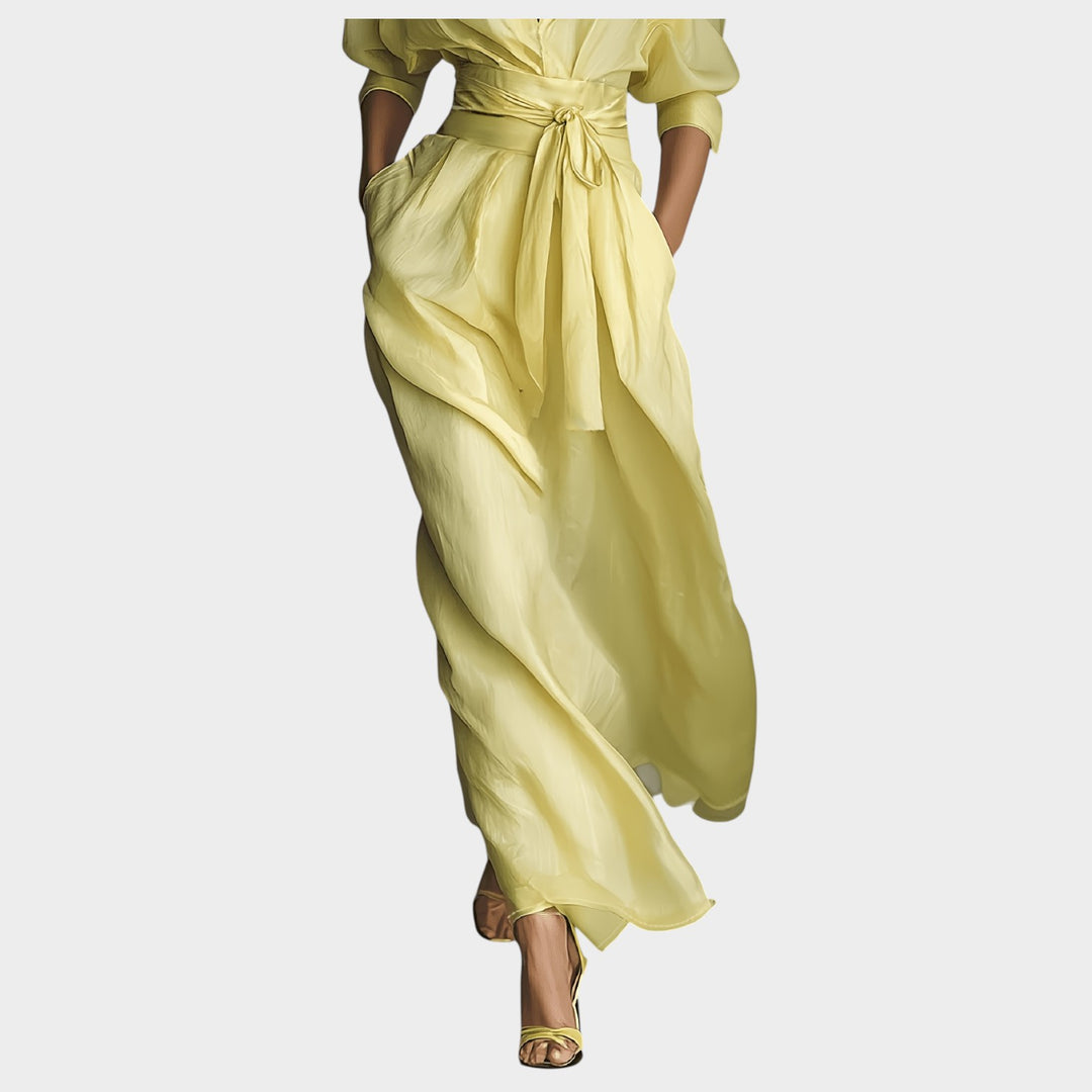 Belted Flowing Maxi Shirt Dress