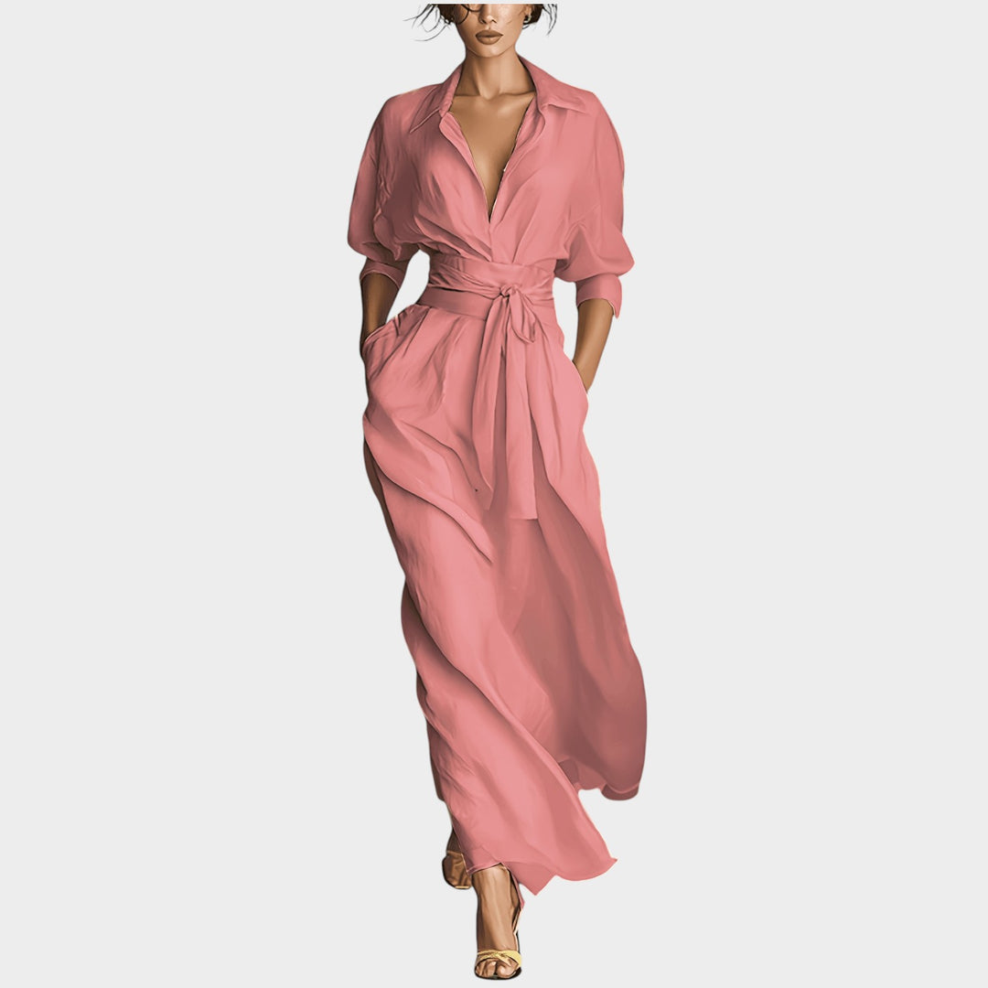 Belted Flowing Maxi Shirt Dress