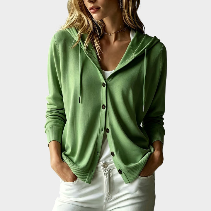 Women's Knit Cardigan Hooded Lightweight Button Front