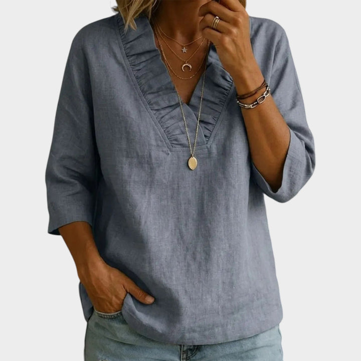 Ruffle Trim V-Neck Blouse