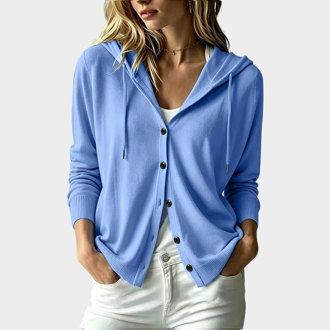 Women's Knit Cardigan Hooded Lightweight Button Front