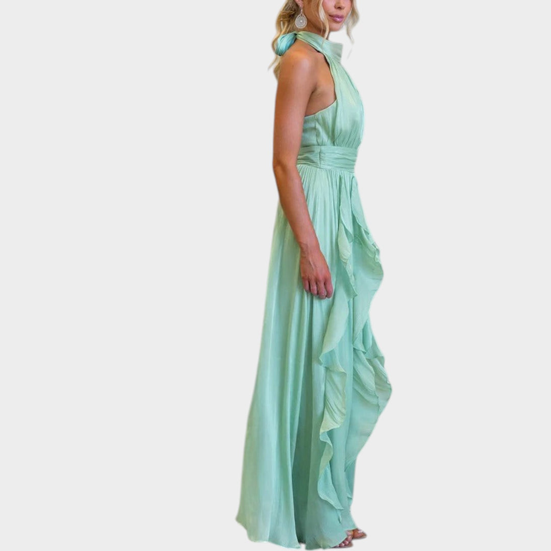 Elegant Ruffle Halter Maxi Dress