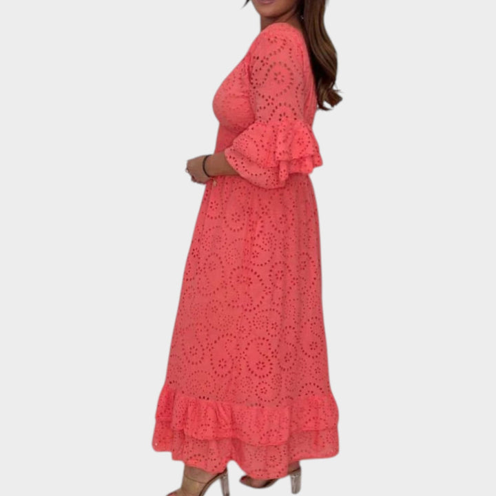 Eyelet Lace V-Neck Maxi Dress