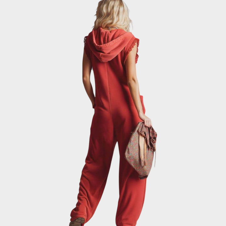 Casual Zip-Up Hooded Jumpsuit