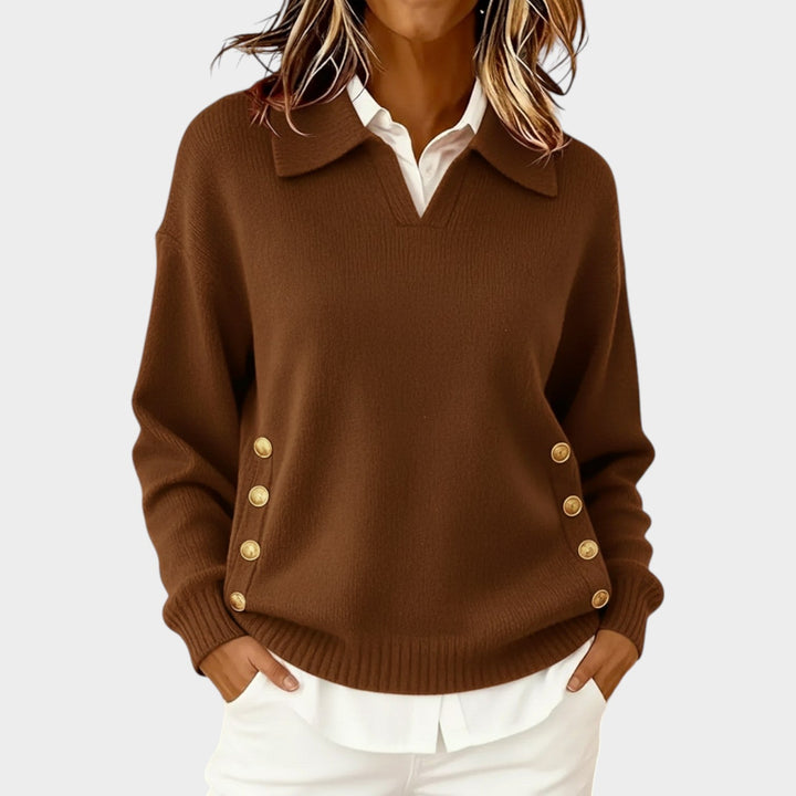 Women's Polo Knit Sweater Casual Button Detail