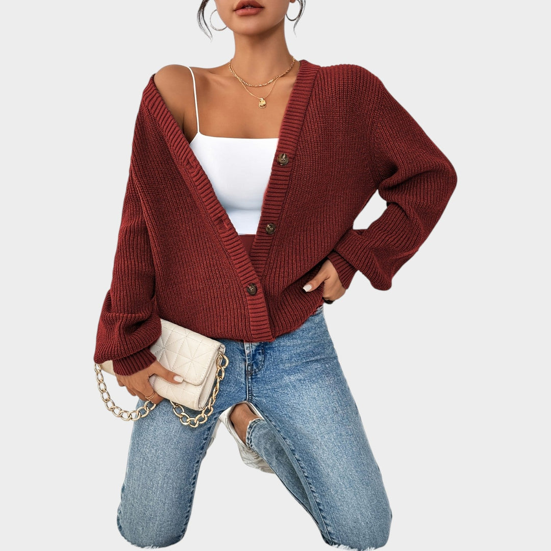 Women's Knit Cardigan V Neck Button Front Effortless Style