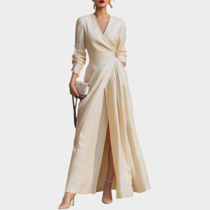 Elegant Wrap High-Slit Maxi Dress