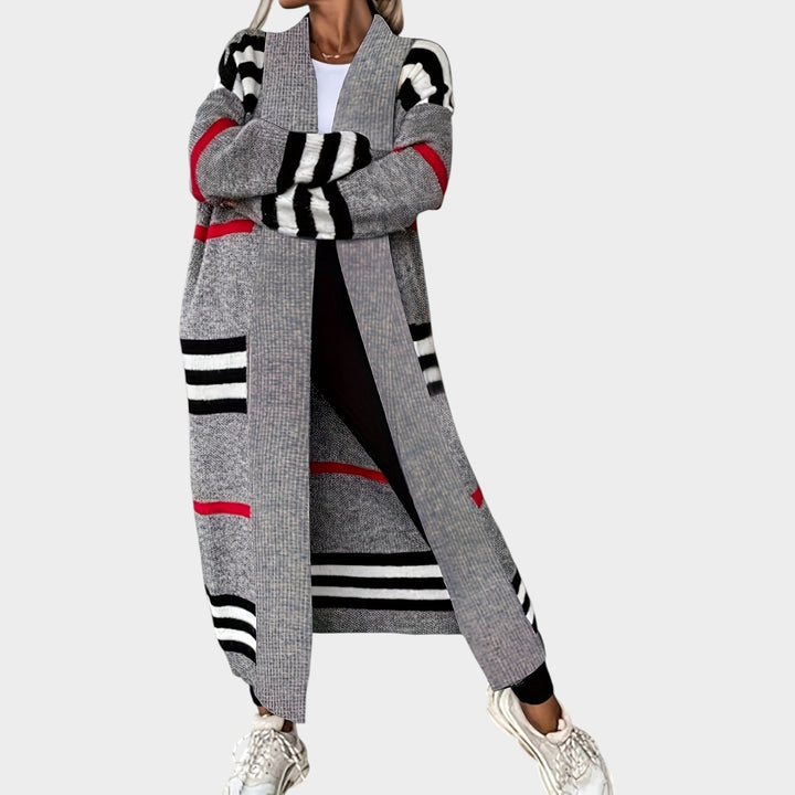 Women's Knit Cardigan Open Front Striped Longline