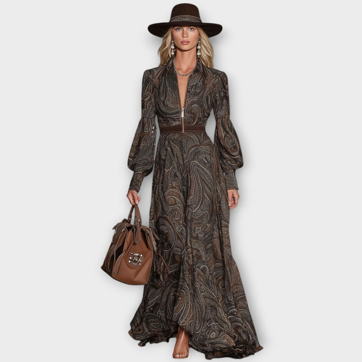 Paisley Zip-Front Maxi Dress