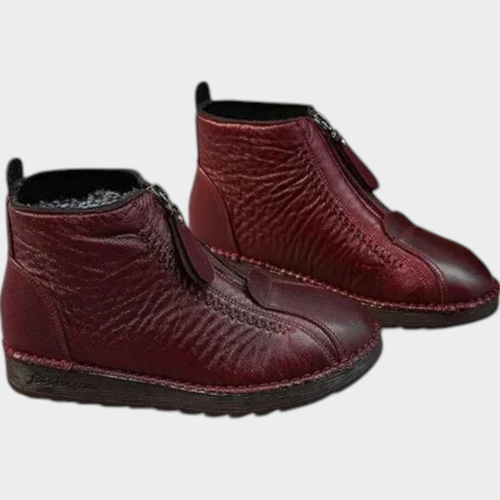 Women's Leather Ankle Boots Lined Slip-Resistant Side Zip