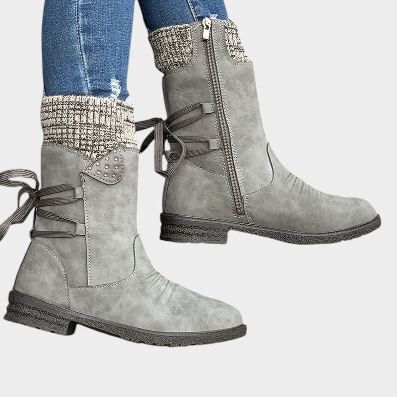 Women's Winter Ankle Boots Lace Up Side Zip Comfort Sole