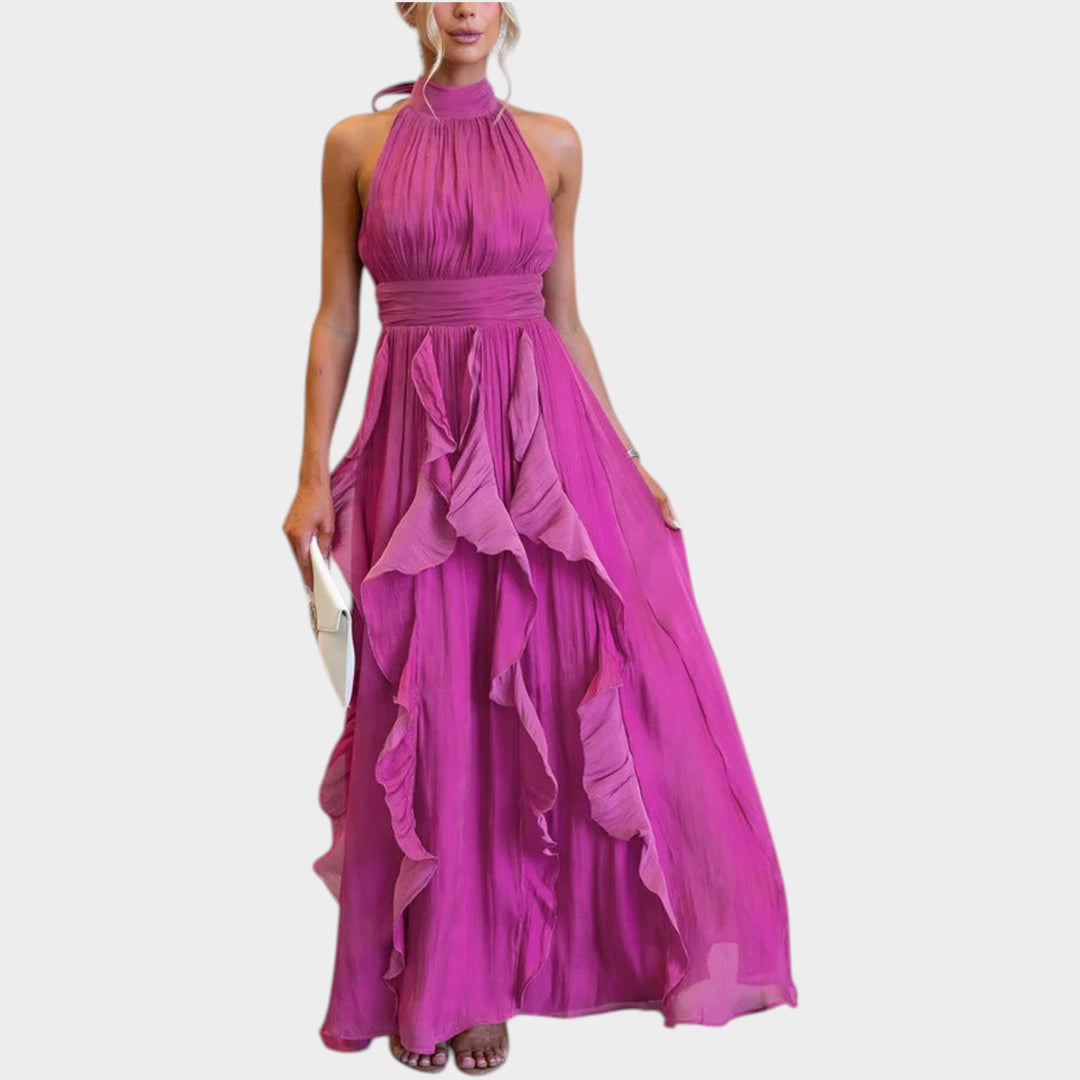 Elegant Ruffle Halter Maxi Dress