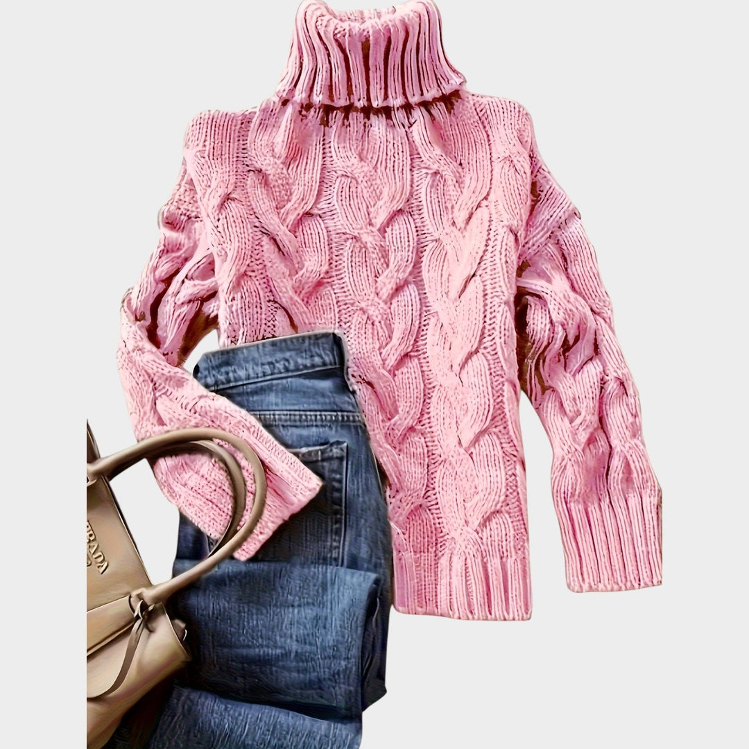 Women’s Cable Knit Sweater Turtleneck Chunky Long Sleeve