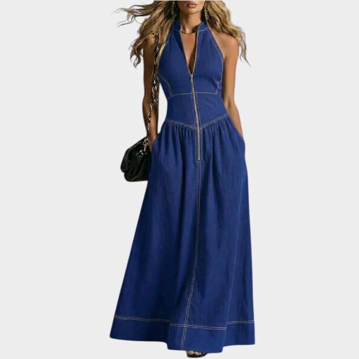 Sleeveless Zip-Front Maxi Dress
