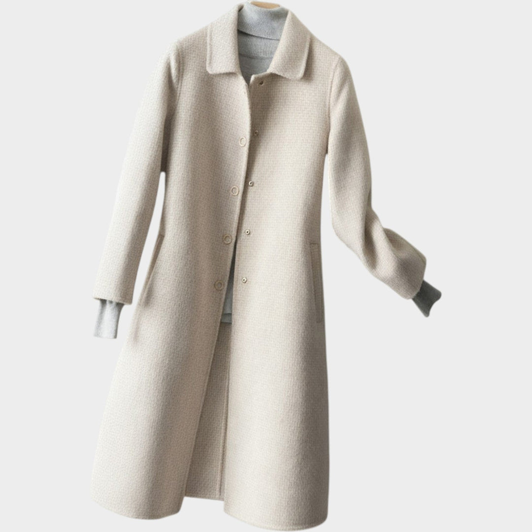 Women's Houndstooth Wool Coat with Button Front Closure