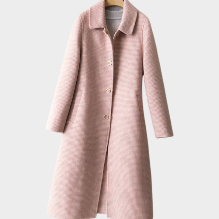 Women's Houndstooth Wool Coat with Button Front Closure