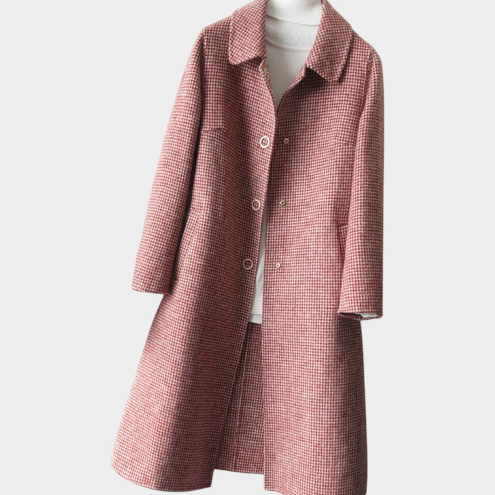 Women's Houndstooth Wool Coat with Button Front Closure
