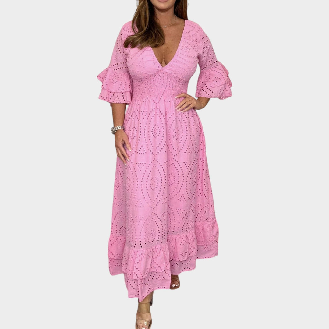 Eyelet Lace V-Neck Maxi Dress