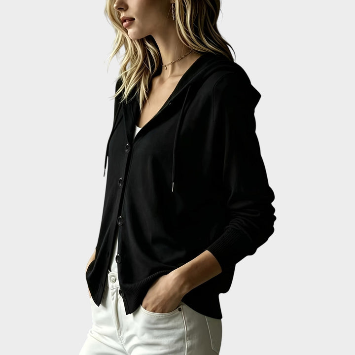 Women's Knit Cardigan Hooded Lightweight Button Front