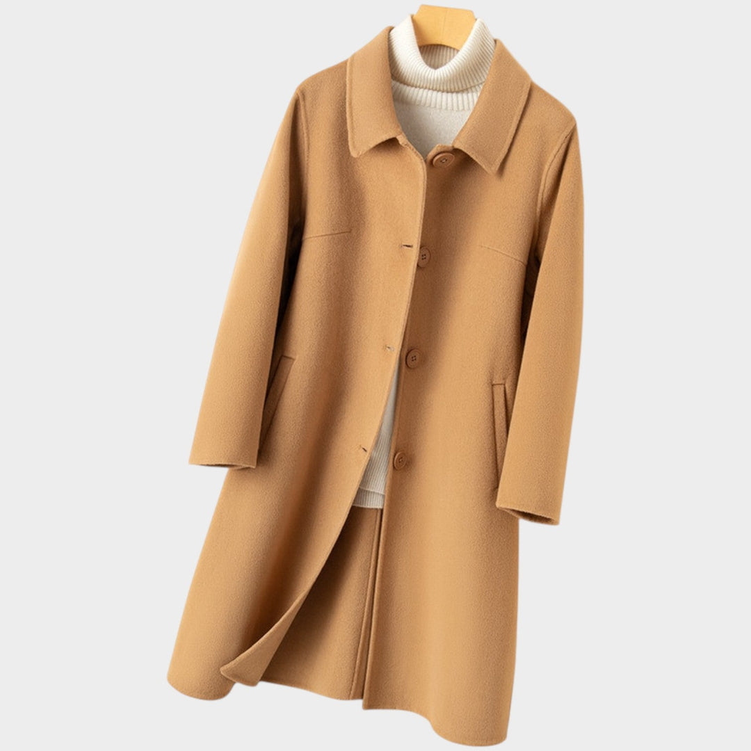 Women's Warm Wool Coat Long Line Button Front