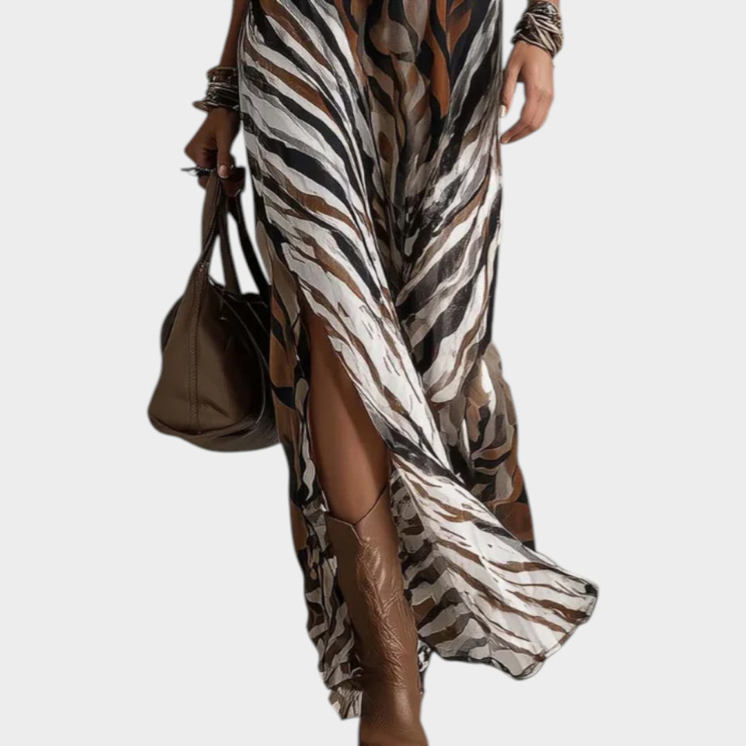 Halter Neck Animal Print Maxi Dress