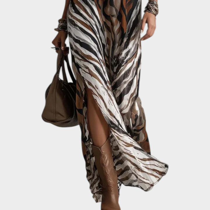 Halter Neck Animal Print Maxi Dress