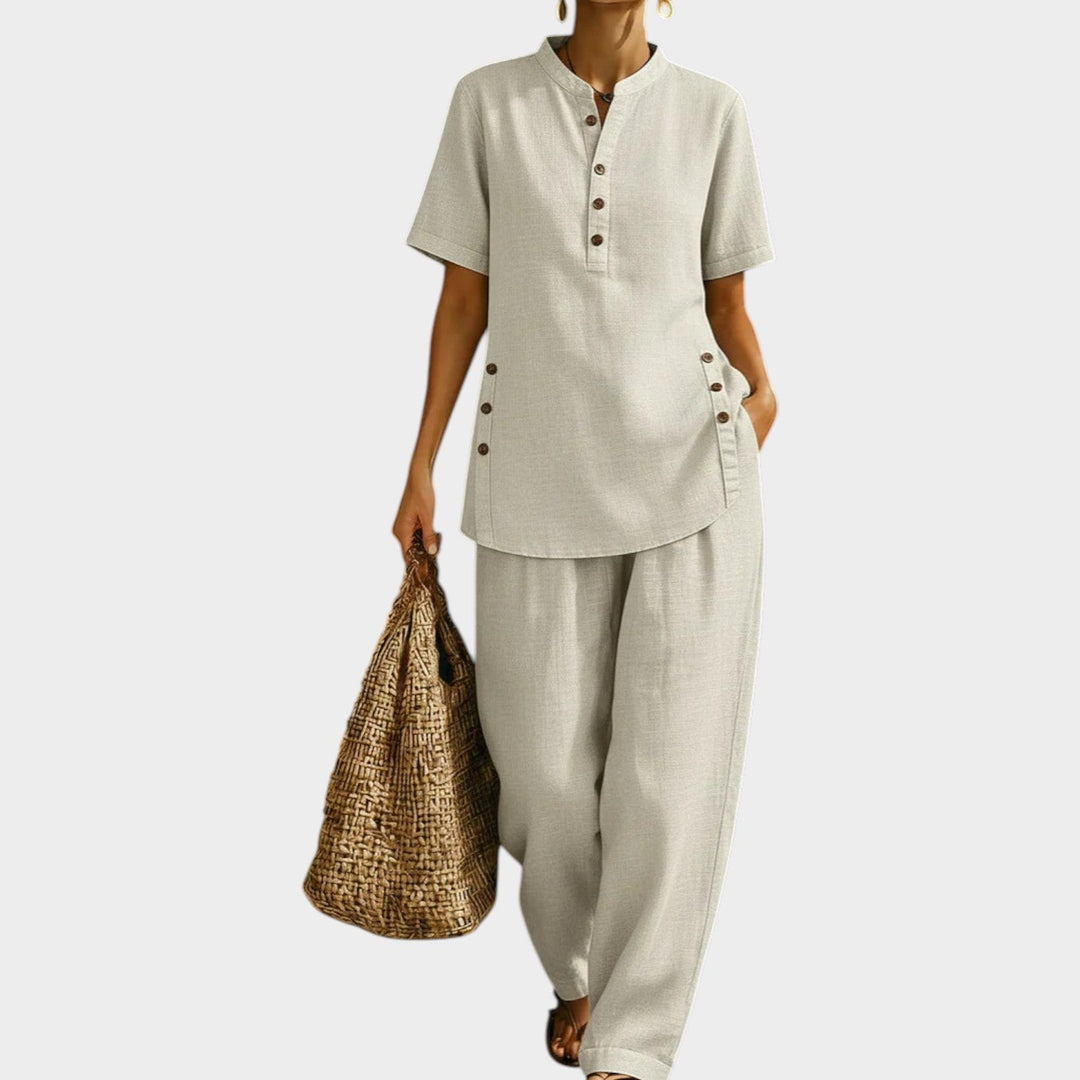 Chic Button-Detail Linen Set