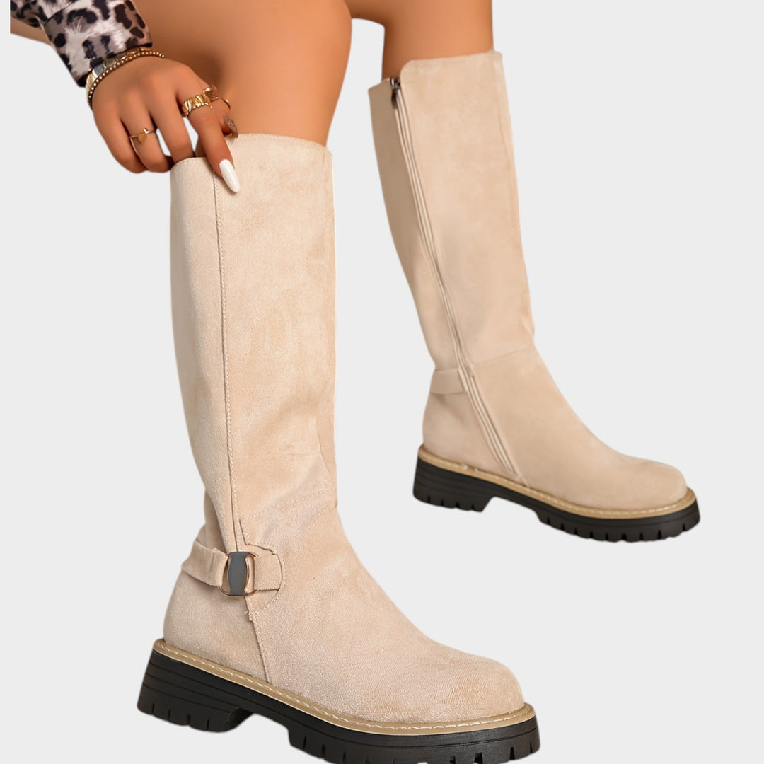 Women’s Over The Knee Boots Round Toe Thick Sole Side Zip