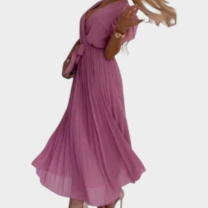Pleated V-Neck Maxi Dress