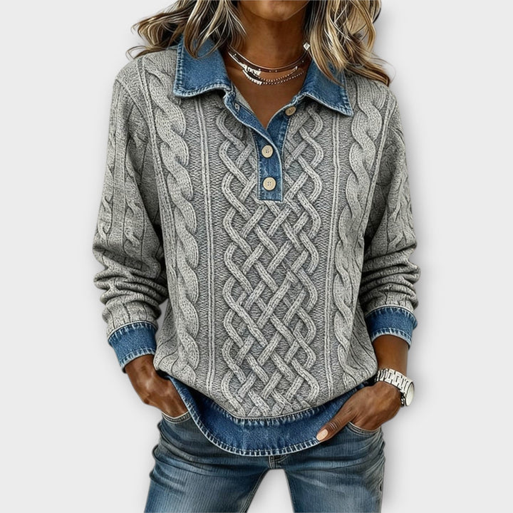 Women's Denim Collar Cable Knit Sweater