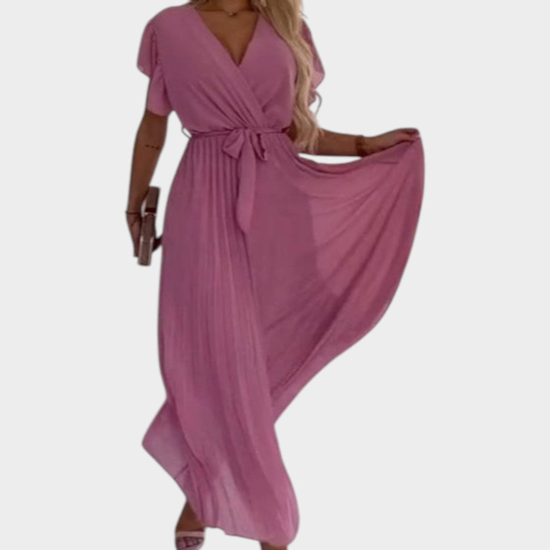 Pleated V-Neck Maxi Dress