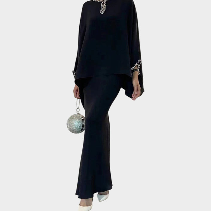 Elegant Draped Cape Two-Piece Set