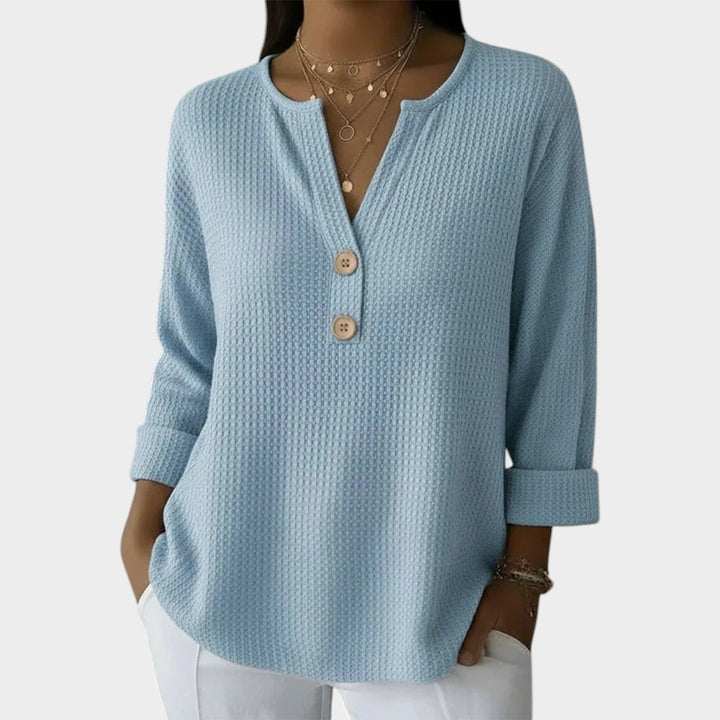 Women's Knit Sweater Henley Button Detail Long Sleeve