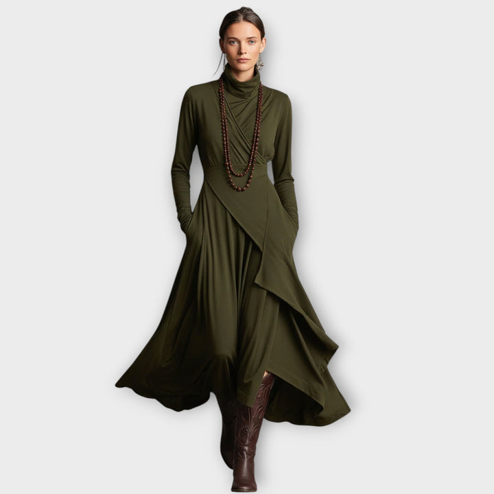 Draped Turtleneck Maxi Dress