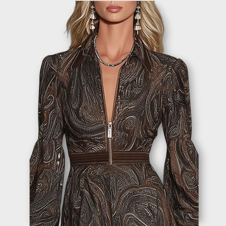 Paisley Zip-Front Maxi Dress