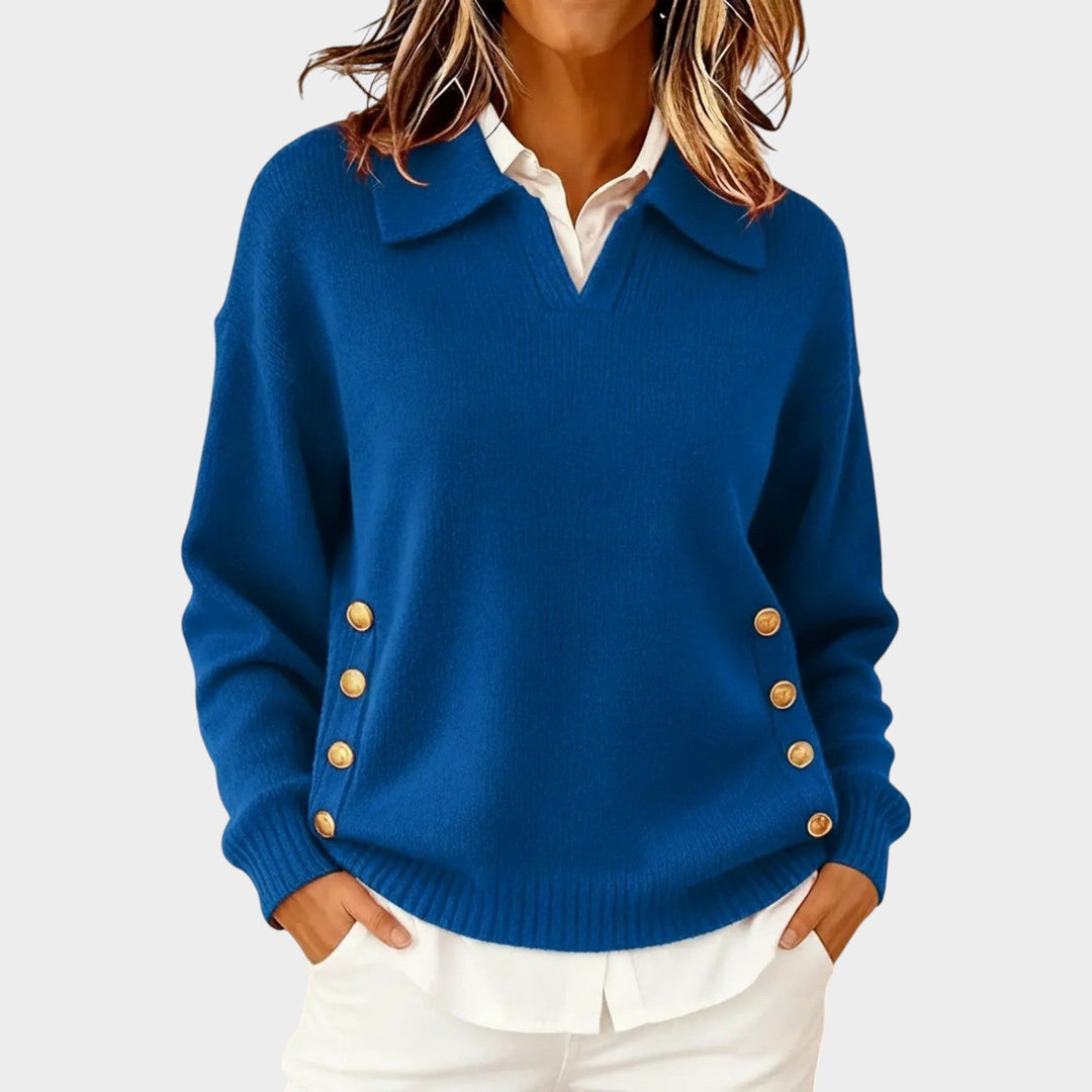 Women's Polo Knit Sweater Casual Button Detail