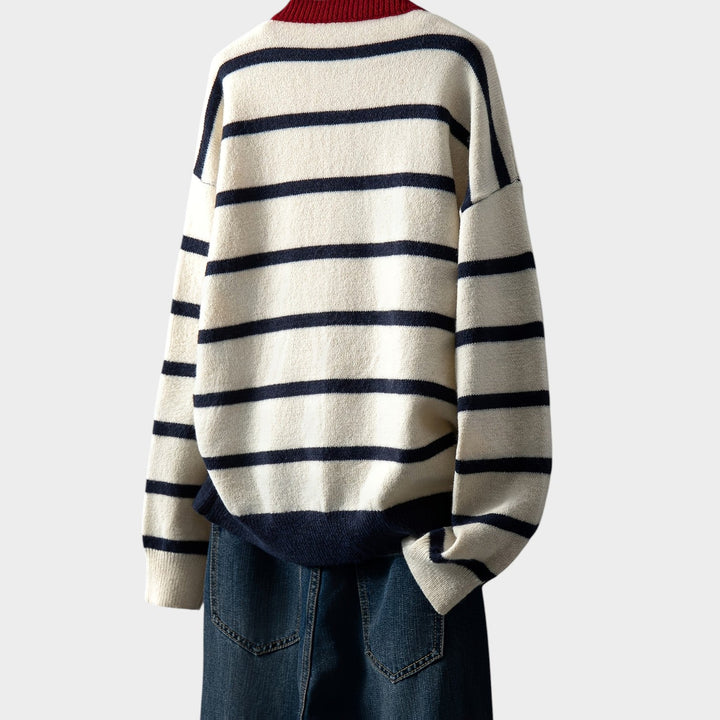 Women's Striped Knit Cardigan Heart Pattern Button Front