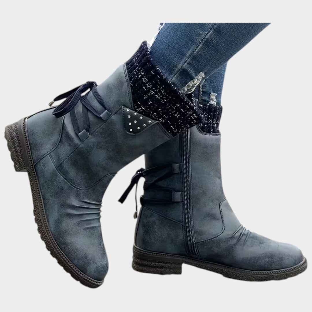 Women's Winter Ankle Boots Lace Up Side Zip Comfort Sole