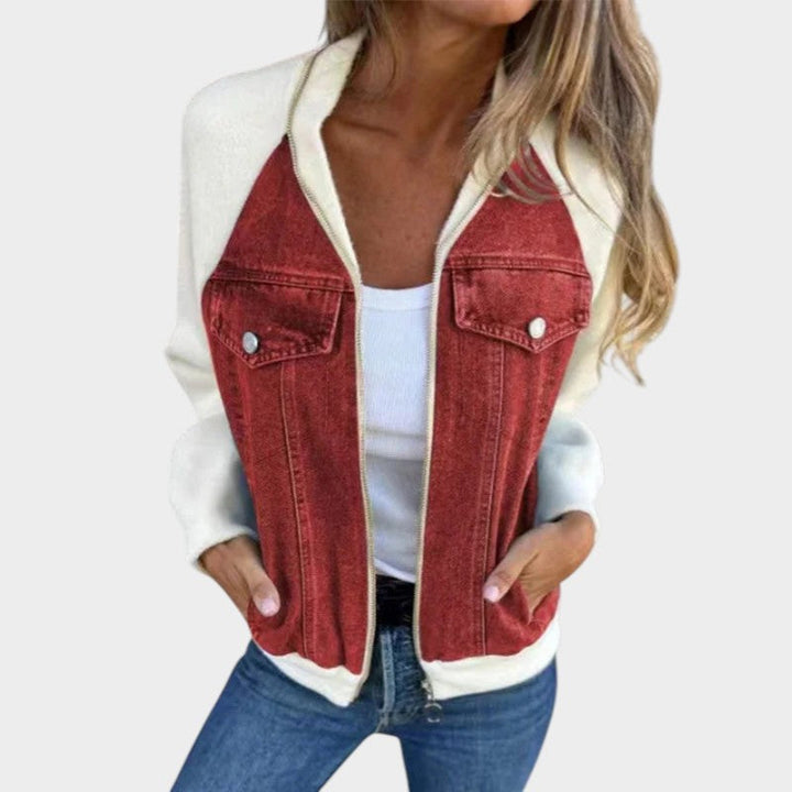 Casual Contrast Zip Denim Jacket