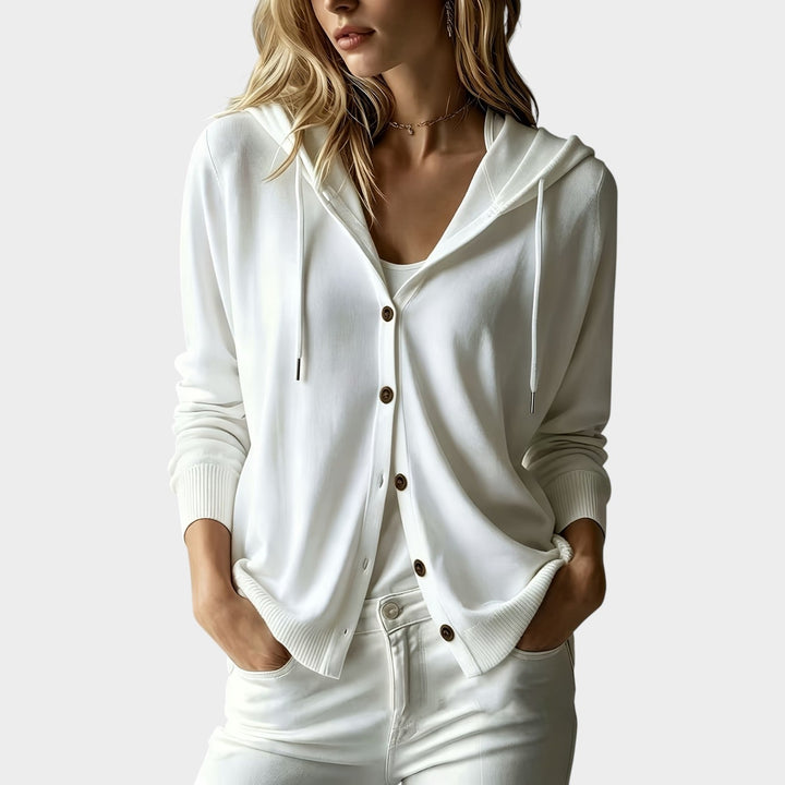 Women's Knit Cardigan Hooded Lightweight Button Front