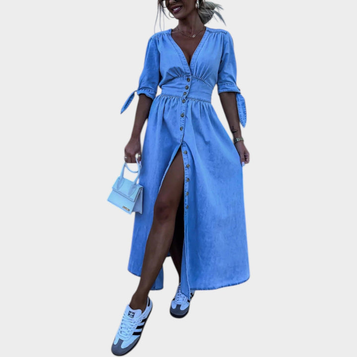 Button-Front Midi Dress