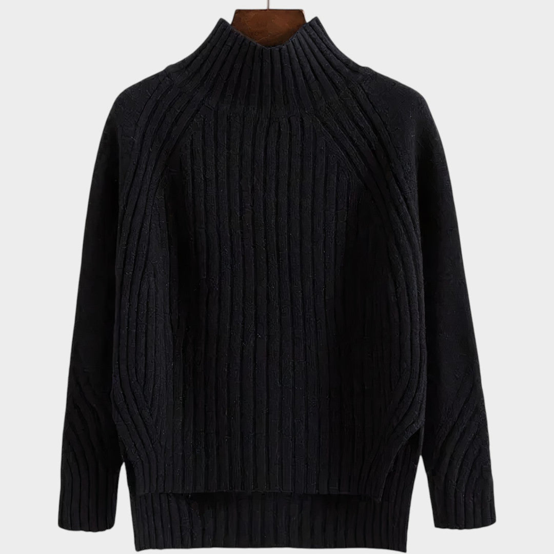 Women's Knit Mock Neck Sweater Ribbed Textured Long Sleeve
