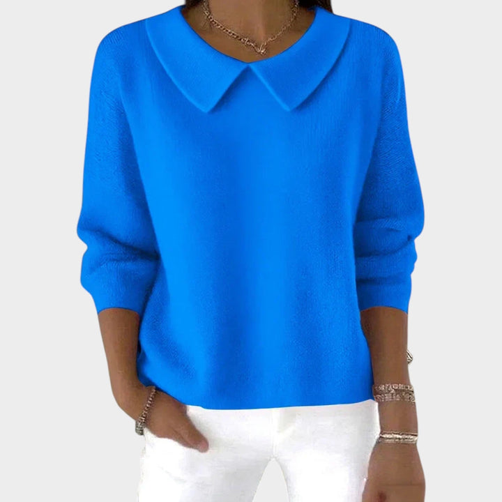 Woman's Polo Knit Sweater Long Sleeve Relaxed Fit