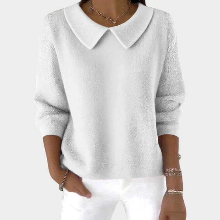 Woman's Polo Knit Sweater Long Sleeve Relaxed Fit