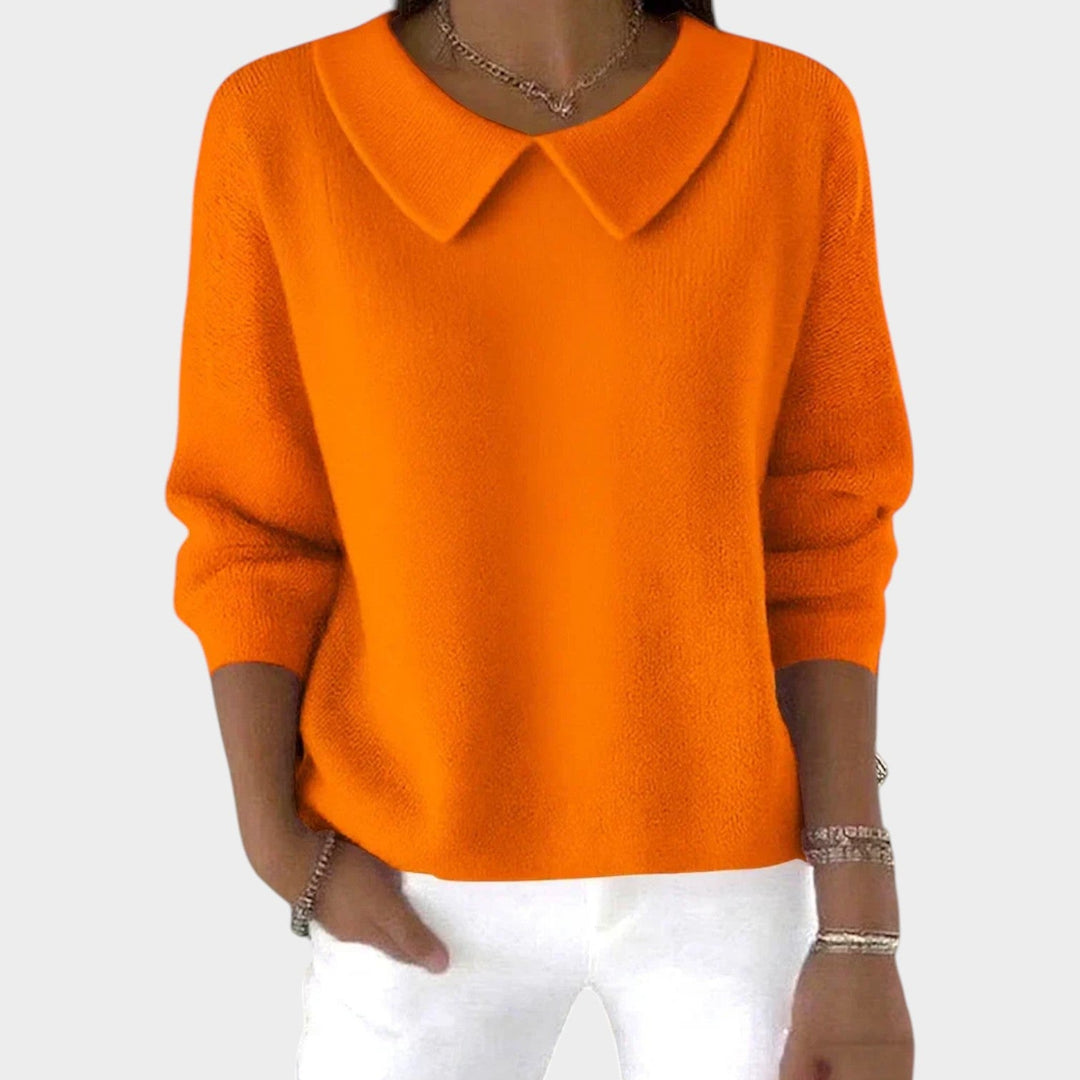 Woman's Polo Knit Sweater Long Sleeve Relaxed Fit
