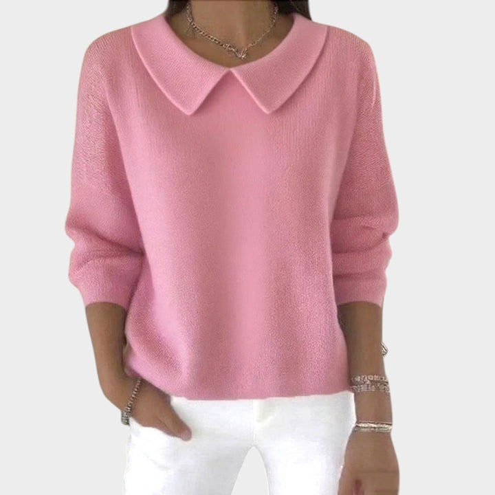 Woman's Polo Knit Sweater Long Sleeve Relaxed Fit