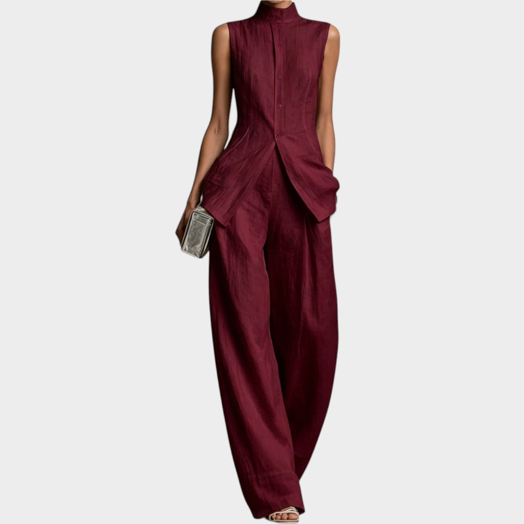 Sleeveless Tailored Wide-Leg Jumpsuit
