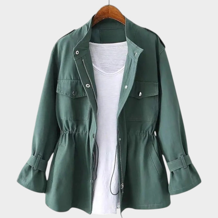 Women's Trench Coat Drawstring Waist Pocket Detail